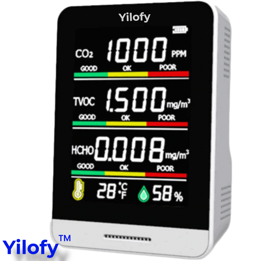 YILOFY Professionele 5 in 1 (NDIR) Luchtkwaliteitsmeter CO2 Meter Horeca Hygrometer