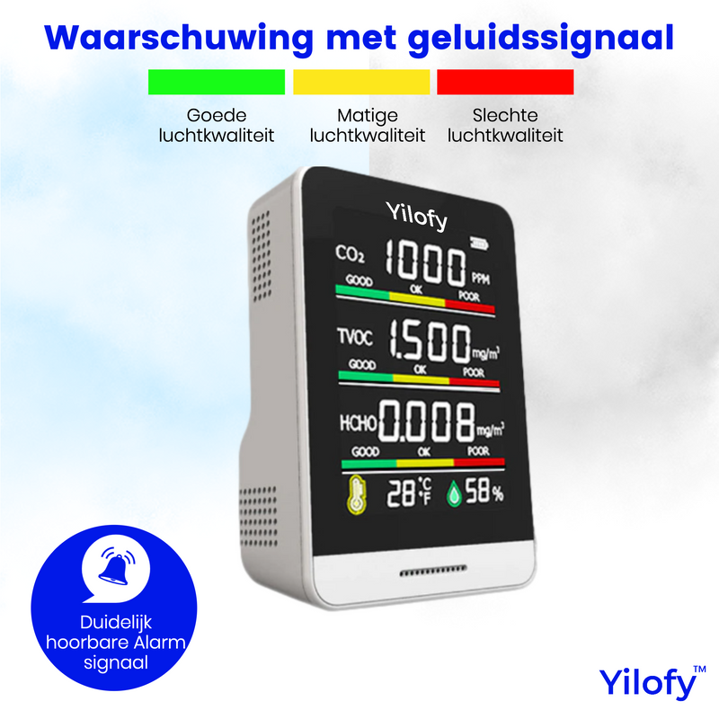 YILOFY Professionele 5 in 1 (NDIR) Luchtkwaliteitsmeter CO2 Meter Horeca Hygrometer